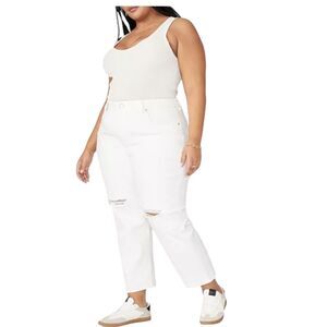 Eloqui  The Naomi Crop  High Rise Jeans in White Women's Plus Size 20